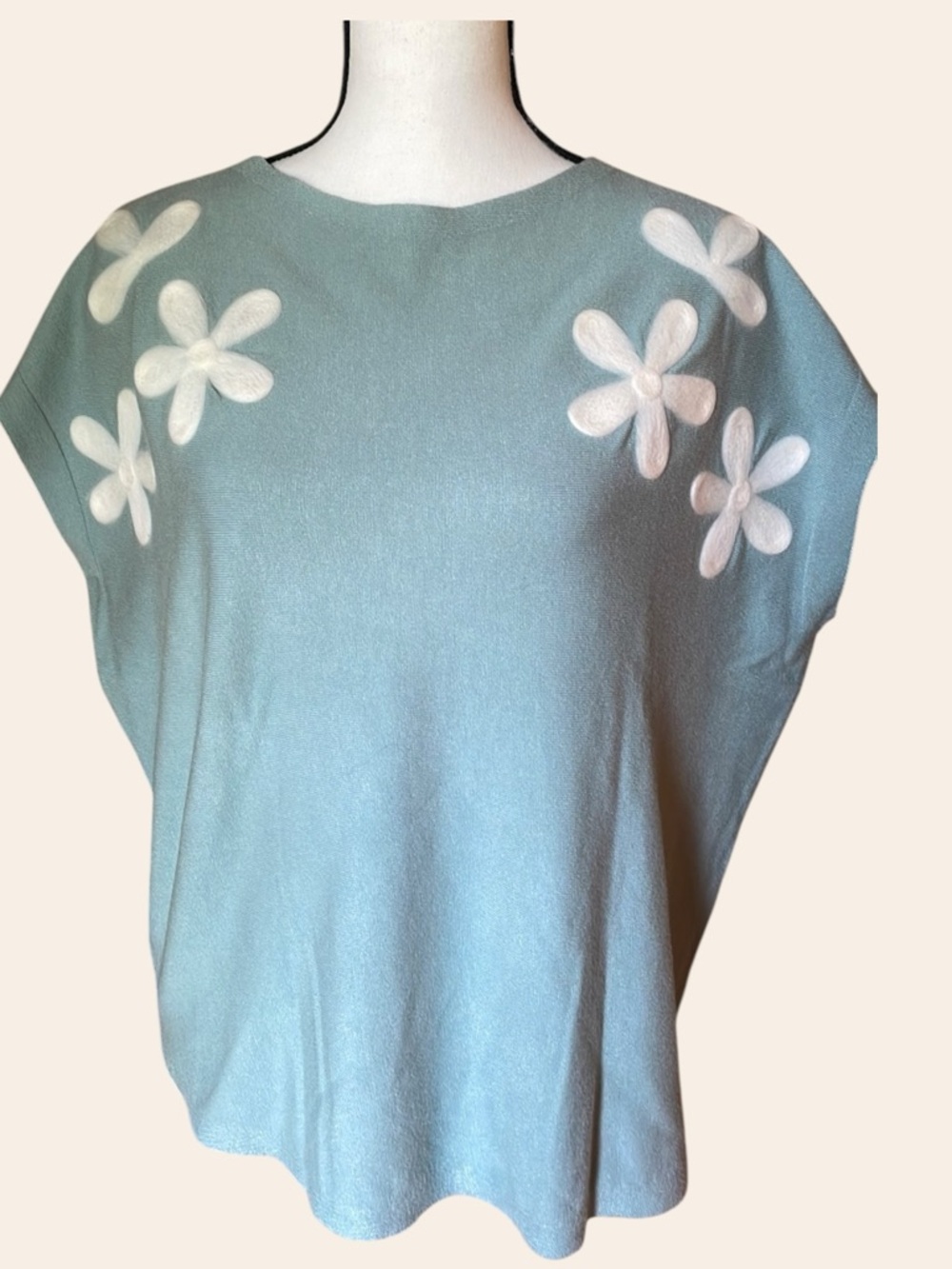 Aedan Sweater Sleeveless Seafoam White Flowers Sweater - Picture 6 of 11